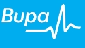 Aglow Bupa logo in white with a heartbeat line symbol, set against a bright blue background.