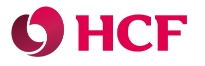 Aglow HCF logo in bold red letters with a stylized circular red icon resembling two abstract shapes next to the text.