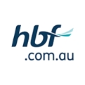 Aglow HBF logo with 'hbf.com.au' in dark blue, with a teal swoosh extending from the 'f'.