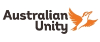 Aglow Australian Unity logo, featuring the company name in black text with an orange bird icon in flight to the right.