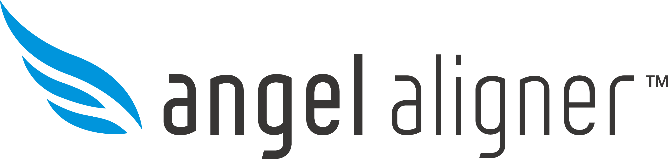 Aglow Logo for Angel Aligner featuring a stylized blue wing design on the left, followed by the brand name in black lowercase text with a trademark symbol near the end.